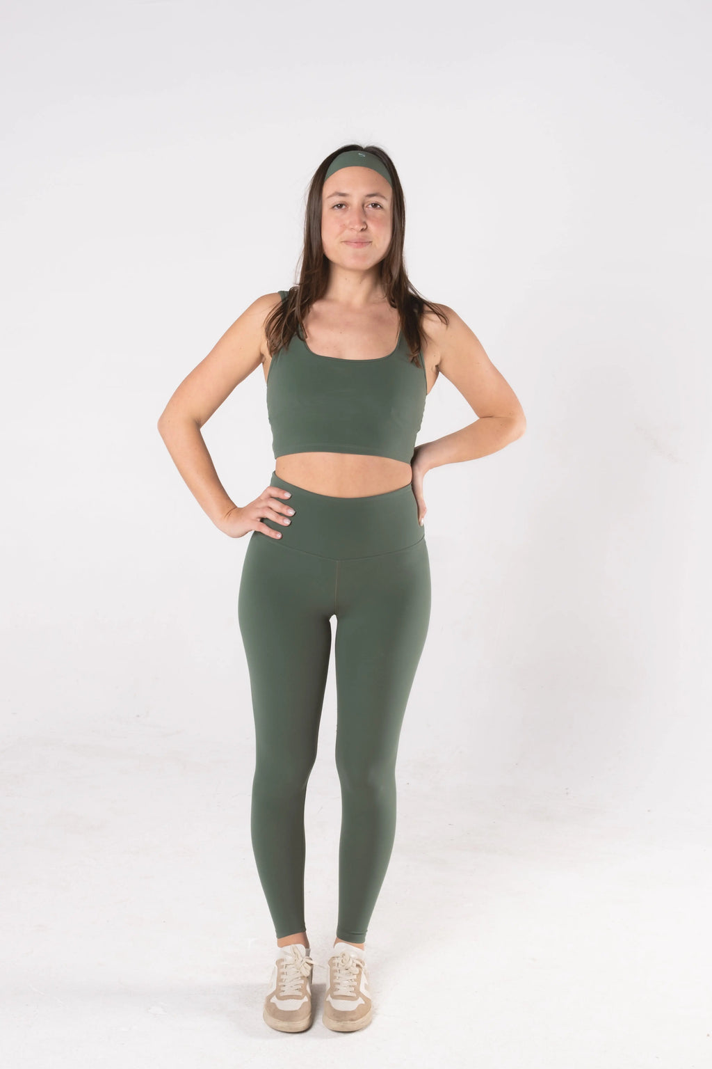 Woman wearing LESS Activewear Form Sculpting Leggings, second skin feel high waist design